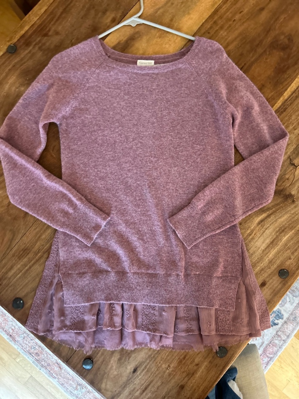 Garnet Hill Light Purple Sweater with Cute Lacy Details 100% Cashmere